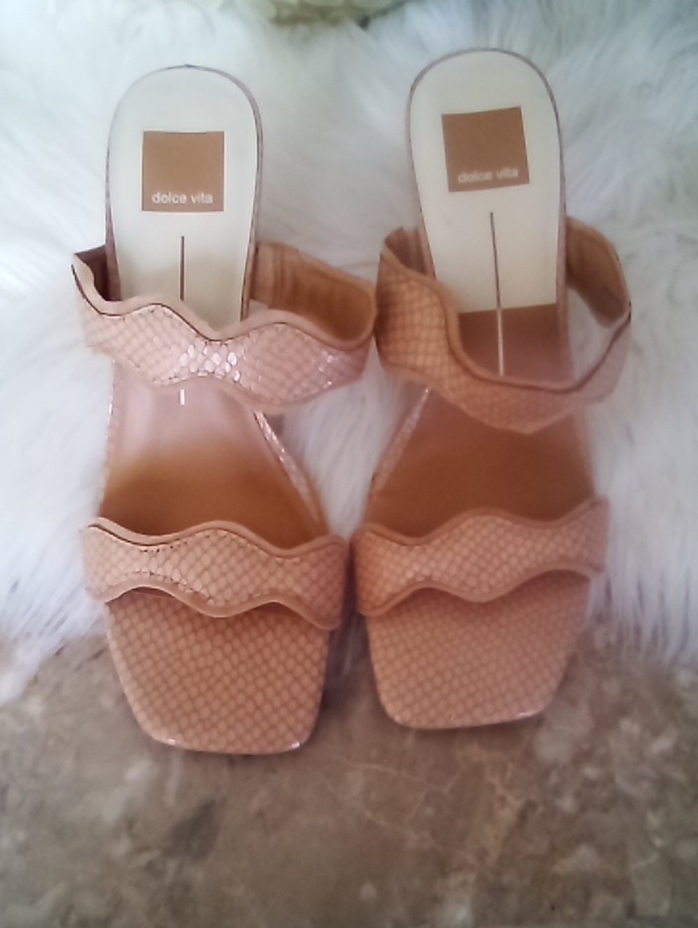 Dolce Vita Nude Wavy-Strap Slide Mules